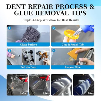 VEXTRO Dent Puller Kit Dent Removal Tools for Car, Paintless Dent Repair Kit with Metal Dent Lifter, Powerful Slide Hammer T-Bar, Bridge Puller, Auto Body Dent Repair, Door Ding, Hail Damage Removal