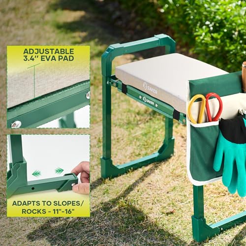 Saker Garden Kneeler and Seat Foldable Gardening Stool with Extendable Legs & Thickened Pad, Tool/Storage Bag, Heavy Duty 400lbs Support for Elderly, Gardening, Outdoor Use - size: Luxury version
