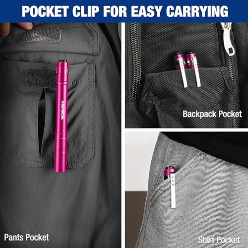 WORKPRO LED Pen Light, Aluminum Pen Flashlights, Pocket Flashlight with Clip for Inspection, Emergency, Everyday, 2AAA Batteries Include, Pink(4-Pack) - color: Pink