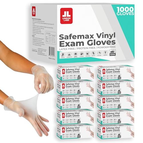 London Labs Medical Clear Vinyl Gloves Powder Free & Latex Free, Disposable, Food Safe - size: Small, style: 1000 Count