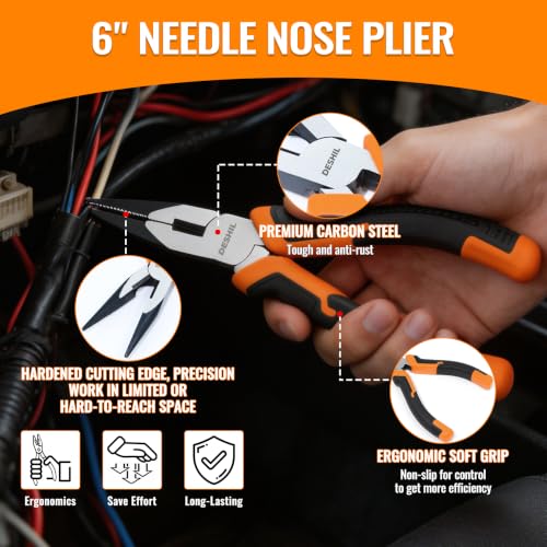 DESHIL 4-Piece Carbon Steel Pliers Set, 8-Inch Slip-Joint, 7-Inch Lineman's, 6-Inch Needle-Nose and 6-Inch Diagonal-Cutting Pliers with Non-Slip Handles for DIY, Automotive and Home Repairs