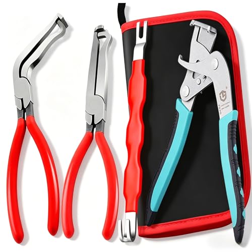 4Pcs Car Clip Pliers and Disassembly Tools, Efficient Multi-Functional Automotive Snap Pliers, Electrical Disconnect Plier for Cars, with Straight & 60° Plier, in Storage Box