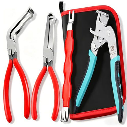 4Pcs Car Clip Pliers and Disassembly Tools, Efficient Multi-Functional Automotive Snap Pliers, Electrical Disconnect Plier for Cars, with Straight & 60° Plier, in Storage Box