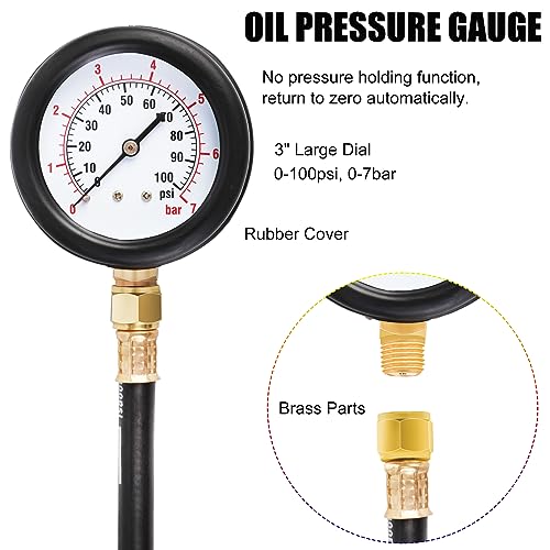 JIFETOR Oil Pressure Tester Kit, Professional Engine Diagnostic Test, 100PSI Pressure Gauge Tool with Hose Adapter for Truck Car ATV - color: Blue Case