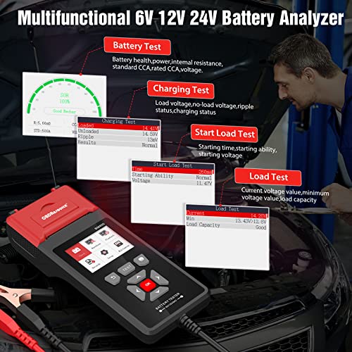 ELMCONFIG Car Battery Tester with Printer, 6V 12V 24V Battery Load Tester | 100-2000 CCA, with Car Cranking and Charging System Analyzer Scan Tool for Cars, Trucks & Motorcycles, 3PCS Thermal Paper - color: Black + Grey