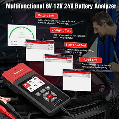 ELMCONFIG Car Battery Tester with Printer, 6V 12V 24V Battery Load Tester | 100-2000 CCA, with Car Cranking and Charging System Analyzer Scan Tool for Cars, Trucks & Motorcycles, 3PCS Thermal Paper - color: Black + Grey