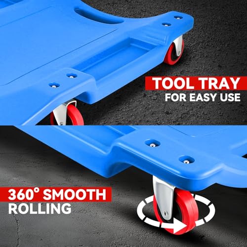 Auto Dynasty 36 Inches Mechanic Creeper, Automotive Garage Repair Low Profile Under Car Rolling Creeper with Padded Headrest, Plastic, Blue - color: Blue, size: 36" L