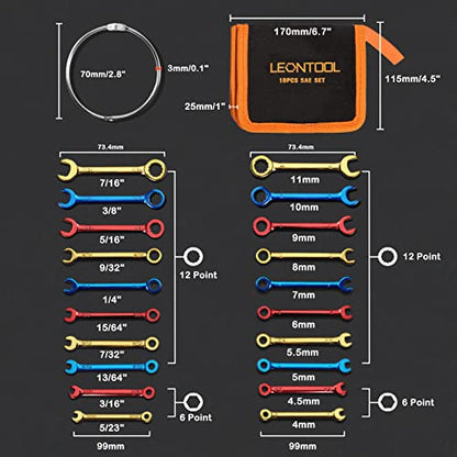 Small Combination Wrench Sets Metric and Standard 20 PCS 4-11mm & 5/32" to 7/16" Color Plated Open and Box End Mini Wrenches with Key Ring Ignition Wrench Set with Zipper Bag - style: Metric and SAE