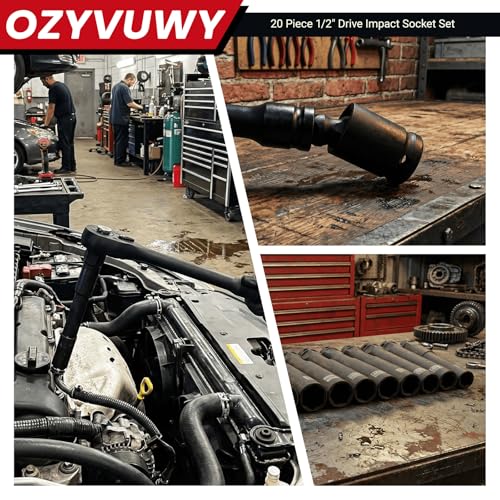 1/2" Drive Impact Socket Set, Heavy Duty Industrial-Grade Deep Sockets, Metric/SAE Extension Bars Standard Deep Socket Set, universal joint, and impact-resistant adapter, Cr-V Steel