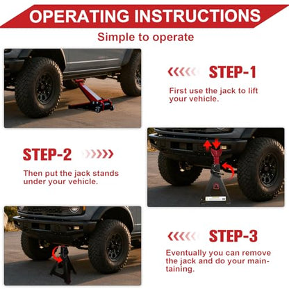 3 Ton Jack Stands (6,600 lbs) - Heavy Duty Car Jack Stand with Double Pin Locking, Adjustable 11.22"-16.54" Height, Extra Rubber Pads for Trucks, Garage, Home,DIY Use - 1 Pair Black+Red - color: Black+Red, size: 3 Ton Double Locking