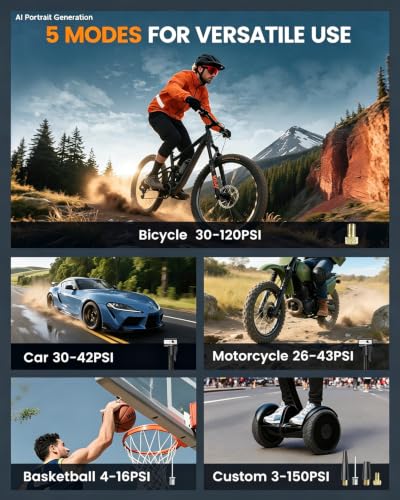 portable air compressor,150PSI air pump for car tires for Car-3X Faster Tire Pump for SUV, Motorcycle, Balls and Bicycle Built-in digital pressure gauge, LED emergency warning light