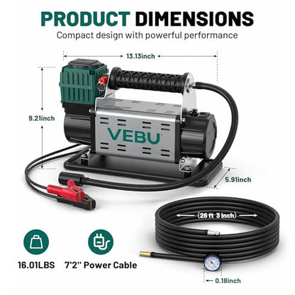 12V Air Compressor, 125PSI Tire Inflator with In-line Pressure Gauge, 5.65CFM Fast Inflation for Off-road Vehicles, Trucks, SUVs, RVs, ATVs, DC Power, Corded Electric - style: Single Cylinder + Inline Gauge