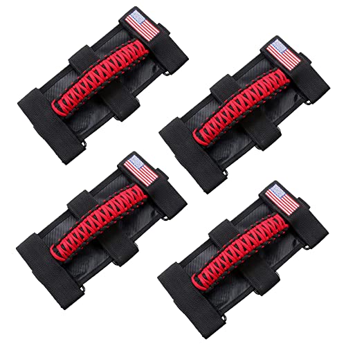 sukemichi 4 Pack Handles Grab Roll Bar Grab Handles Grip Handle for Jeep Wrangler Accessories TJ JK JL Gladiator JT UTV ATV - Upgrade Metal Buckle, Red (Not for Sky One Touch Top, Not for 2024+ Up) - color: Red, size: 4 Piece, style: Grab Handles