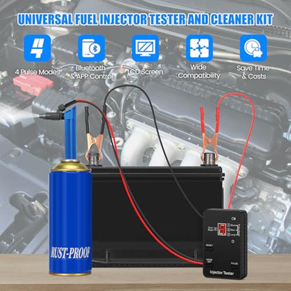 Bluetooth Universal Fuel Injector Tester and Cleaner Kit, 4 Pulse Modes, Bluetooth & APP Control, Compatible with Any Fuel Pressure Tester