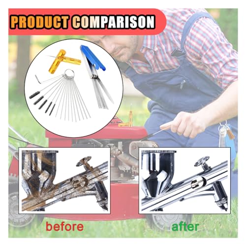 JOYCOURT Carburetor Torch Tips Jet Remove Cleaner, Airbrush Cleaning Kit, 13 Cleaning Set+1 Sharp Pick+5 Nylon Brushes+10 Cleaning Rods +1 Throttle Wrench for Motorcycle Moped Welder Carb Cleaner - size: 1 Set with Sharp Pick