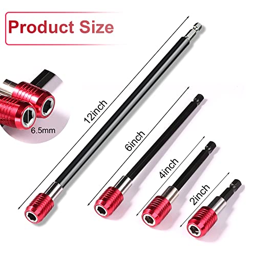 Mwellewm Drill Bit Extension Set, 4Pcs Magnetic Drill Screwdriver Bit Holder Bar Chuck Adapter Extender 1/4 inch Hex Quick Release Bit Holder for Impact Driver Screws Nuts Drill - size: One Size