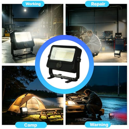 90W Solar Rechargeable Work Light 9000LM, 348 LEDs, 4800mAh, 10H Runtime, IP66 Rainproof, 5 Modes – Portable LED Solar Work Light for Emergency, Camping & Repair