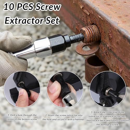 10PCS Screw Extractor Set for Broken Bolts and Screws, Hex Shank Damaged Screw Remover, Professional Bolt Removal Tool Kit
