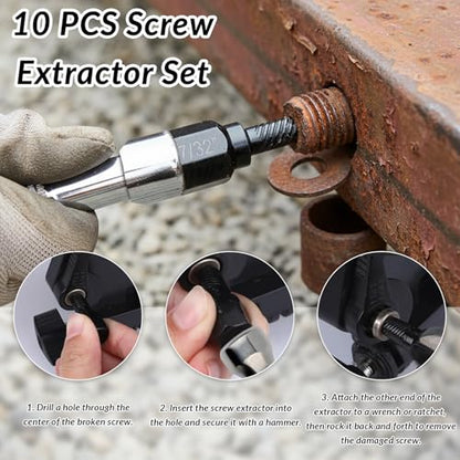 10PCS Screw Extractor Set for Broken Bolts and Screws, Hex Shank Damaged Screw Remover, Professional Bolt Removal Tool Kit