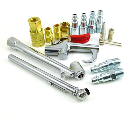 DYNAMIC POWER Industrial-Type 17-Piece Air Compressor Accessories Kit – Complete Inflation Kit including Blow Gun, Air Chucks, and Inflation Needles. DP-17