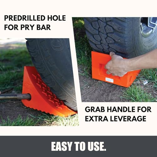 SECURITYMAN Heavy Duty Wheel Chocks (4 Pack) - Durable, Non-Slip, Solid Rubber Wheel Chocks for Boat Trailers, RV, Truck, Camper - Perfect on All Surfaces and in All Weather - (2X Orange & 2X Yellow)