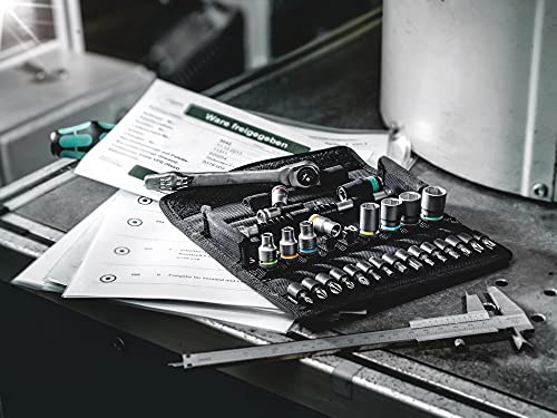 Wera 05004017001 8100 SA 7 Zyklop Metric Metal Ratchet Set with Push-Through Square, 28 Piece, 1/4" Drive