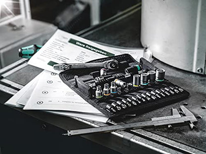 Wera 05004017001 8100 SA 7 Zyklop Metric Metal Ratchet Set with Push-Through Square, 28 Piece, 1/4" Drive