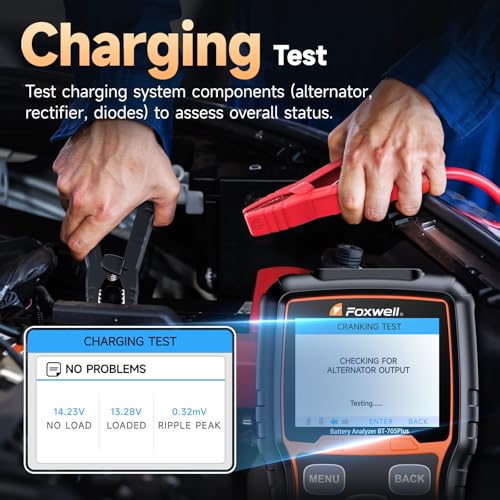 FOXWELL BT705 Plus Car Battery Tester 24V 12V Load Tester, 100-2000CCA Automotive Starter Alternator Tester, Digital Cranking Charging System Tester for Car Truck Marine Heavy Duty, Upgraded BT705