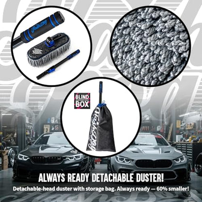 Flash Dog Microfiber Car Duster Exterior - Scratch Free | Waterless Cleaning Brush for Cars/SUV/Truck Roofs, Windshields | Telescopic Aluminum Alloy Handle - color: Gray