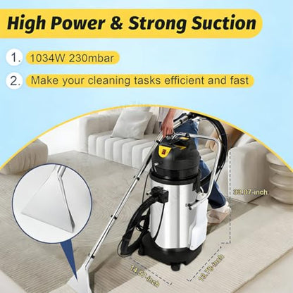 1034w Commercial Carpet Cleaner Machine,Portable Extractor Car Detailing,5-In-1 Multi-Purpose Vacuum Washer,Stainless Steel Body,for Carpet Sofa Curtain Cleaning 40L - size: 40L