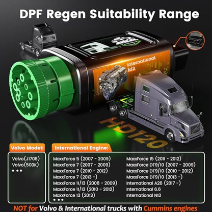 ANCEL HD120 Heavy Duty Truck Scanner with DPF Regen & Parked Regen for Volvo & International MaxxForce Engines, Bluetooth Full-System HDOBD/OBD2 Diesel Scanner, Lifetime Updates