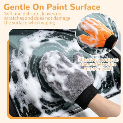 14 Pack Paint Mitt Gloves Scratch Free Microfiber Terry Gloves with Thumb Reusable Double Sided Coral Fleece Mitts for Car Wash, Dusting, Painting, Cleaning