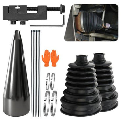 2PCS CV Boot Repair Kit with Expander Tool and Clamps, 4 Stainless Steel Clamps & 6 Cable Ties and Protective Gloves,Universal CV Axle Boot Repair Kit for 19mm to 24mm Shafts
