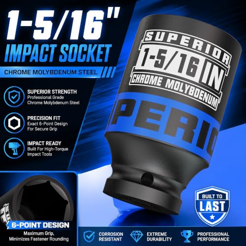 1/2" Drive Impact Socket, 1-5/16 Inch Deep Socket, SAE, CR-MO Axle Nut Socket, 6 Point, for Automotive Repair, Axle Shaft Nuts Removal & Installation - size: 1/2" Drive 1-5/16 Inch Deep