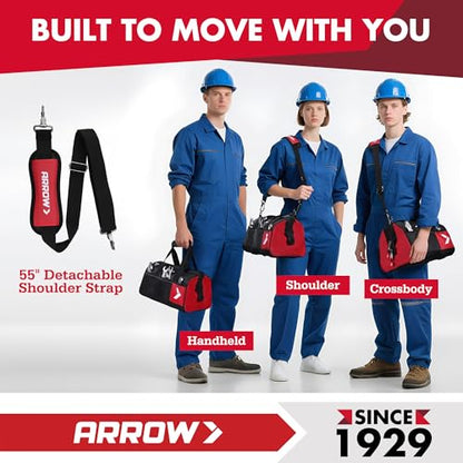 ARROW 14" Heavy Duty Tool Bag with Anti-Slip Feet, Tool Organizer Bag with Reflective Band, 840D Oxford Fabric, Multiple 11 Pockets, Soft Tool Bag for Men Women Electrician Mechanic Plumber HVAC - size: 14 Inch