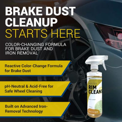 RestorFX Maintain Rim Cleanse Wheel Cleaner: pH Neutral Iron Fallout Remover for Brake Dust. Professional Color Changing Formula Turns Purple on Chrome, Alloy, Painted and Clear Coated Rims - 16oz