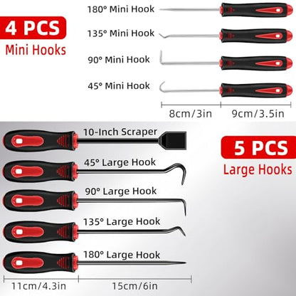 11 Pcs Hook and Pick Set Mechanic, Automotive Pick Tool for Car Oil Seal/O-Ring Seal Hoses Puller Remover Gasket Scraper Magnet Pickup Tool