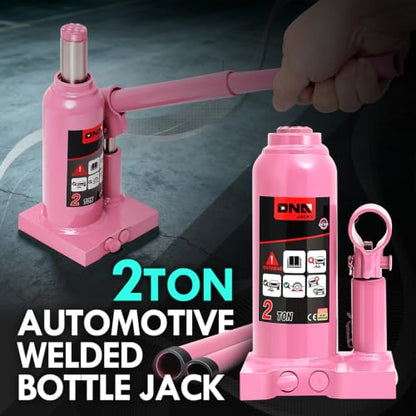 DNA Motoring 2 tons / 4000 lbs Lifting Automotive Welded Hydraulic Bottle Jackfor Sedans Repair, with Manual Handle & Carrying Storage Case, Pink - color: Pink, style: 2 ton
