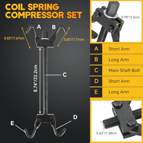 Coil Spring Compressor Tool Kit | Vehicle Strut & Coil Spring Installer/Remover Fit Most Struts & Coil Springs for Auto Repair with Tempered Chrome Steel Jaws