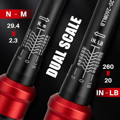 51Pc 1/4"Drive Torque Wrench Set 20-260In.Lb for Bicycle Motorcycle | Inch Pound Click Bike Torque Wrench(2.3-29.4Nm),72T Dual Direction 3% Precision,Small Torque for Car,Lug Nut,Gunsmithing DIY - size: 1/4"DR.20-260In.Lb TW Set
