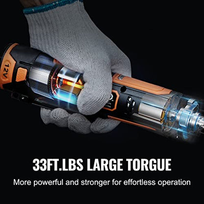 VEVOR 3/8" Cordless Electric Ratchet Wrench Set, 33 Ft-lbs 12V Power Ratchet Tool Kit with 45-Min Fast Charge, 2-Pack 2.0Ah Battery, Built-in LED Light, Variable Speed Trigger, 10 Sockets
