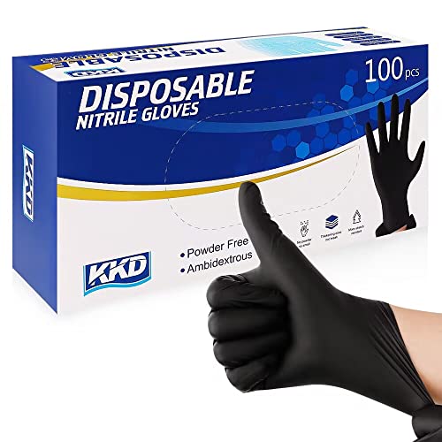 KKD Nitrile Gloves, 5.5 Mil Disposable Gloves Powder Free, 100 Count Food Safe Gloves Disposable Latex Free For Cooking, Cleaning, Work, Black, X-large - color: C-black-x-large (100 Count)
