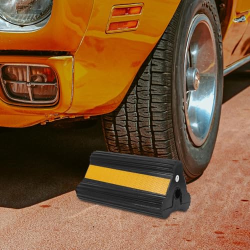 Heavy Duty Rubber Wheel Chocks with Rope and Reflective Tape, Non-Slip Tire Stoppers for Trucks Trailers Campers and Aircraft, 210x115x105mm Vehicle Parking Blocks