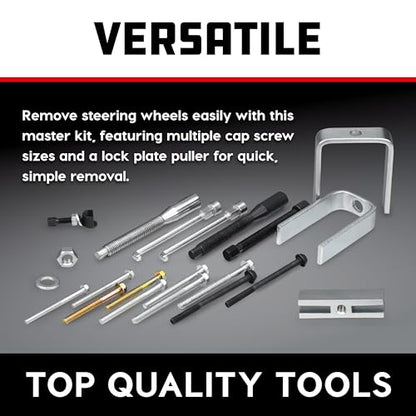 Powerbuilt Master Steering Wheel and Lock Plate Puller Kit, Foreign and Domestic Vehicles, 16 Piece Car Repair Tool Set - 648748 - style: 16 Piece