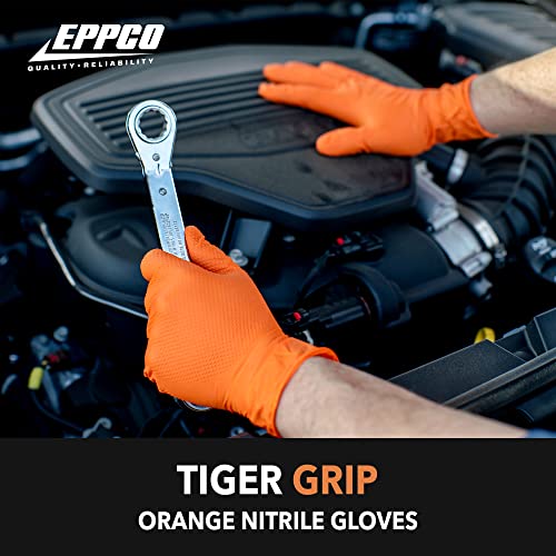 EPPCO TigerGrip 8-Mil Nitrile Glove Disposable Powder, Latex Free Textured Superior Grip Orange Gloves, Medium, Box of 100 - size: Medium (Pack of 100)