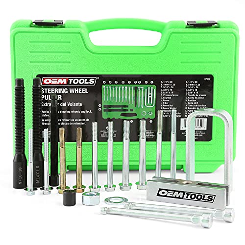 OEMTOOLS 20Pc Steering Wheel Puller Set for All Major Makes and Automobiles | 5 Steering Wheel Pullers in 1, Sizes Included 1/4" x 28, 8 mm x 1.25, 5/16" x 18, 5/16" x 24, and 3/8" x 16