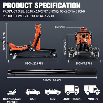 Floor Jack 2.5 Ton (5500 lbs), Low Profile Hydraulic Car Jack with Single Piston Quick Lift Pump, Heavy Duty Steel Racing Floor Jack for Sedan SUV Coupe, Lifting Range 4.53" to 14.57"