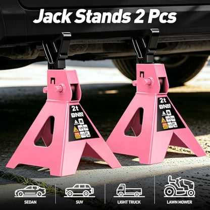 DNA Motoring 1 Pair Jack Stands, 2 Ton (4400 lbs) Capacity Car Lifting Stand, Adjustable Height Car Jack Stands for Cars, Sedans, Small Vehicles, SUV, TOOLS-00681-PK - style: 2 Ton Pink