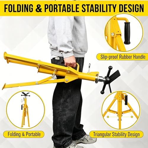 Garvee V Head Tripod Pipe Jack Stand, 1/8"-12" Pipe Support Rest, 2500 LB Heavy Duty Carbon Steel Adjustable 28"-52" Folding Portable Pipe Stand for Welding Pipe | Heavy Duty Carbon Steel Adjustable 28"-52" Folding Portable Pipe Stand for Welding Pipe - c