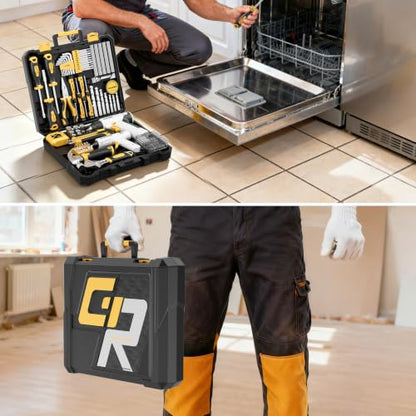GRENPRO 188PCS Yellow Cordless Drill Tool Set For Men Tool Kit For Home Box | All-In-One Basic Household Tool Box, Glue Gun Accessories DIY, CR-V Steel, Sturdy Storage Case Auto Repair Kit For Men - style: Yellow Power Drill Set 188PC